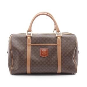 Celine Macadam Handbag Canvas Leather Brown Beige